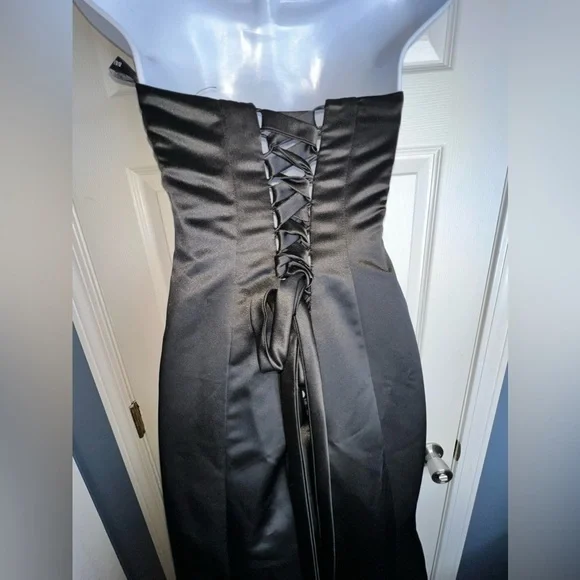 NWOT Bill Levkoff 4 Black Satin Strapless Lace Up Evening Gown Dress S Style 178 - Picture 5 of 16